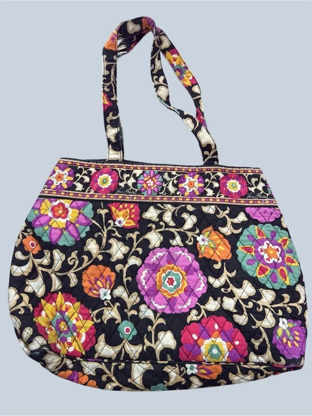 Vera Bradley Suzani Black Quilted Floral Tote with Multicolor Blooms